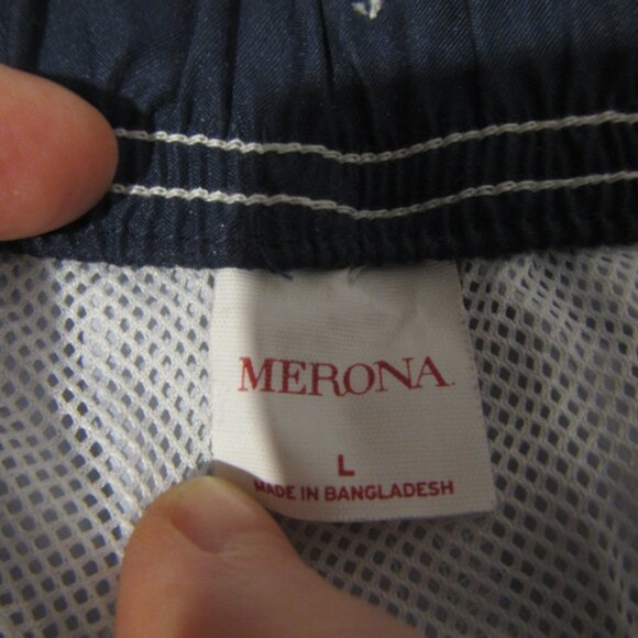 Men's Merona Hawaiian Floral Tropical Swimwear Swim Trunks Board Shorts L Navy - Picture 5 of 7